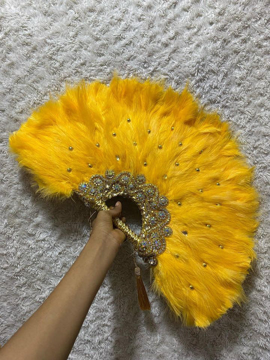 African Traditional Weddings Bridal Feather Hand Fan. Classic Traditional Engagement Feather Hand Fan.