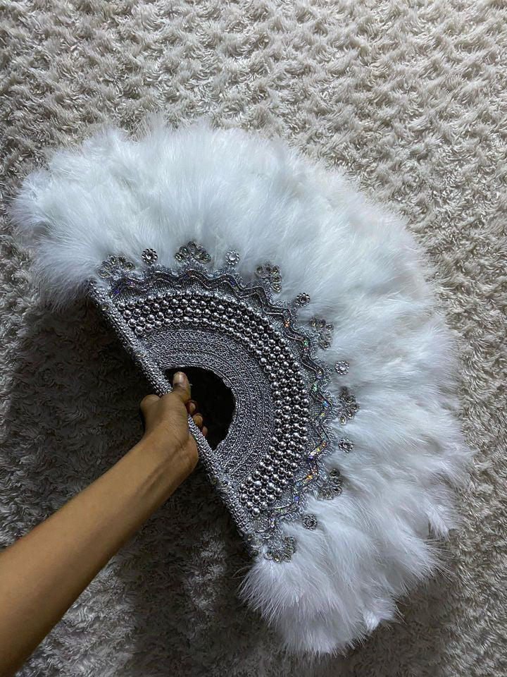 African Traditional Weddings Bridal Feather Hand Fan. Classic Traditional Engagement Feather Hand Fan.