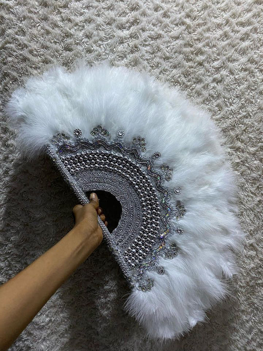 African Traditional Weddings Bridal Feather Hand Fan. Classic Traditional Engagement Feather Hand Fan.