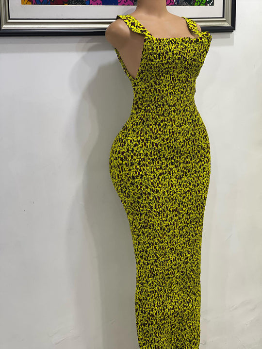 African print stretchy bodycon dress.