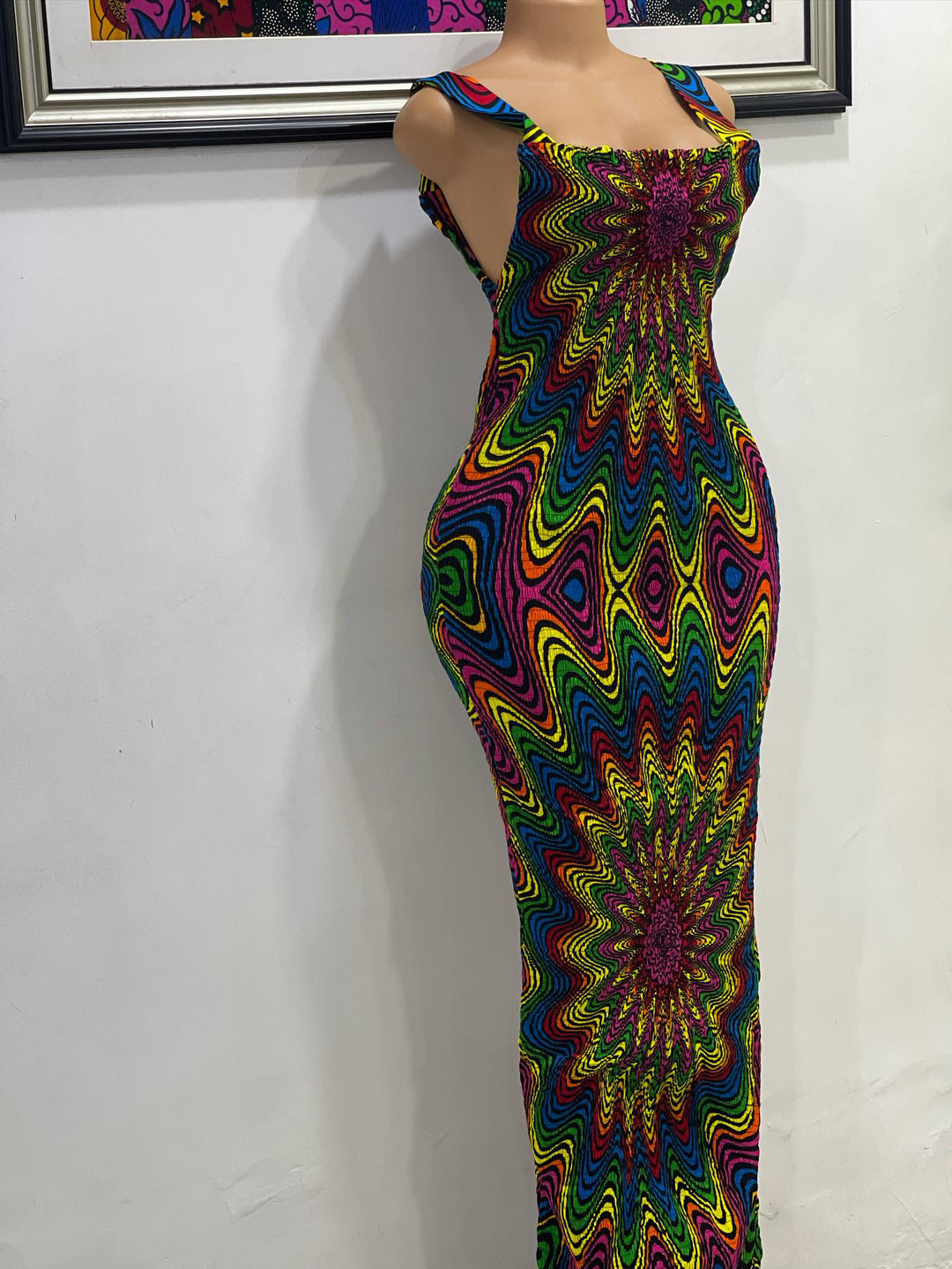 African print stretchy bodycon dress.