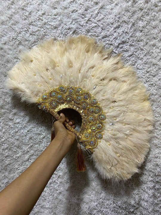 African Traditional Weddings Bridal Feather Hand Fan. Classic Traditional Engagement Feather Hand Fan.