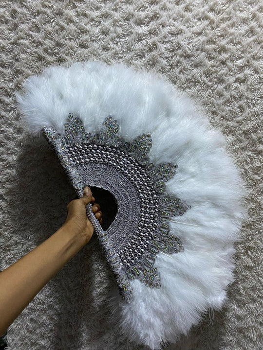 African Traditional Weddings Bridal Feather Hand Fan. Classic Traditional Engagement Feather Hand Fan.