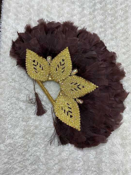 African Traditional Weddings Bridal Feather Hand Fan. Classic Traditional Engagement Feather Hand Fans.