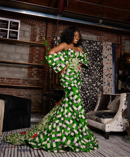 African print reception dress, African print wedding/prom dress, African print mermaid dress.