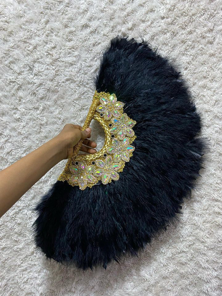 African Traditional Weddings Bridal Feather Hand Fan. Classic Traditional Engagement Feather Hand Fan.