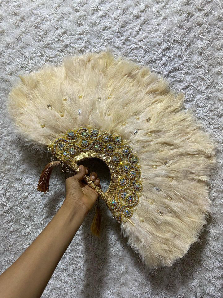 African Traditional Weddings Bridal Feather Hand Fan. Classic Traditional Engagement Feather Hand Fan.