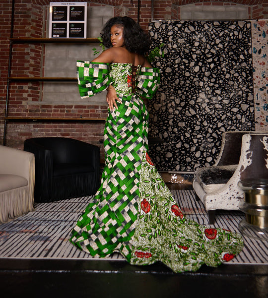 African print reception dress, African print wedding/prom dress, African print mermaid dress.