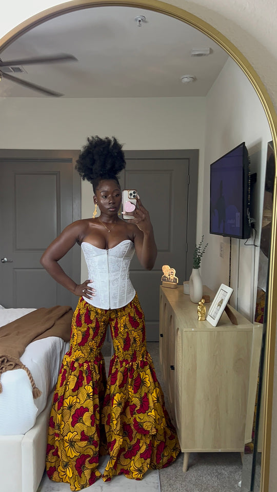 African print stretchy high waist bell bottom pants.