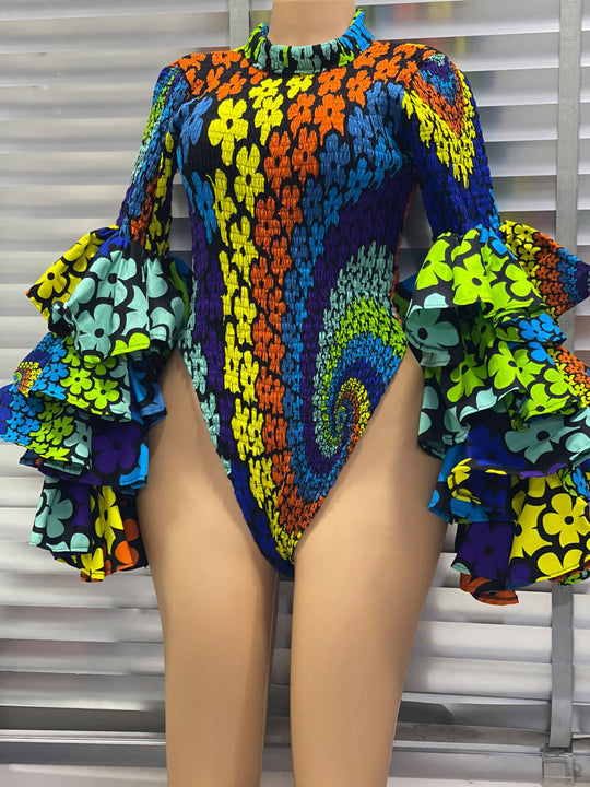 African print stretchy bodysuit.💥