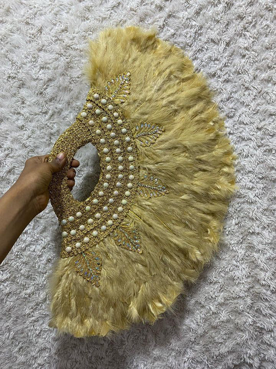 African Traditional Weddings Bridal Feather Hand Fan. Classic Traditional Engagement Feather Hand Fan