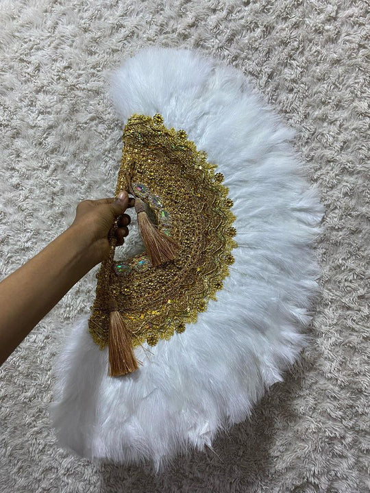 African Traditional Weddings Bridal Feather Hand Fan. Classic Traditional Engagement Feather Hand Fan.