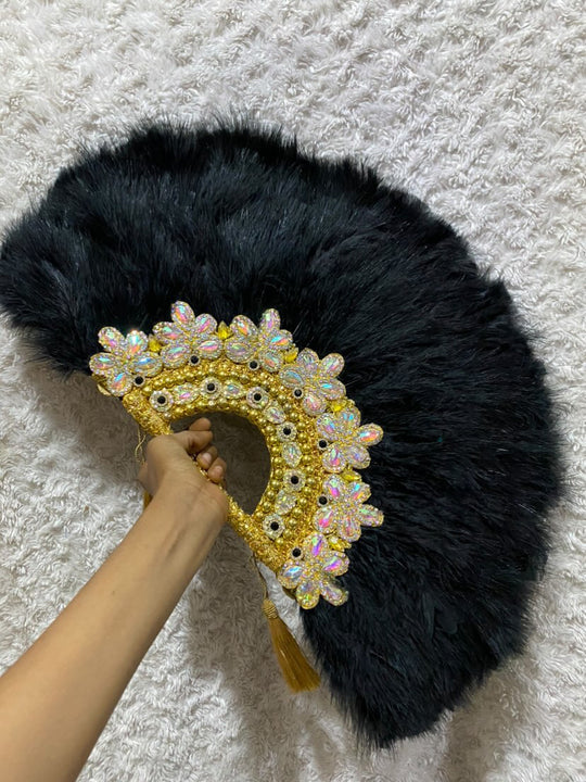 African Traditional Weddings Bridal Feather Hand Fan. Classic Traditional Engagement Feather Hand Fan.