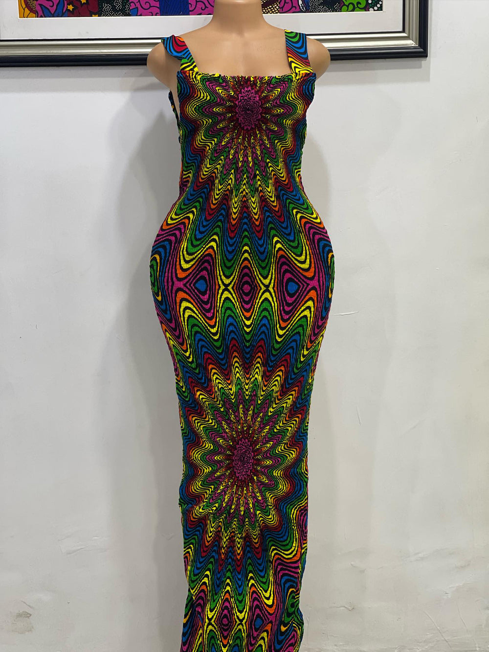 African print stretchy bodycon dress.