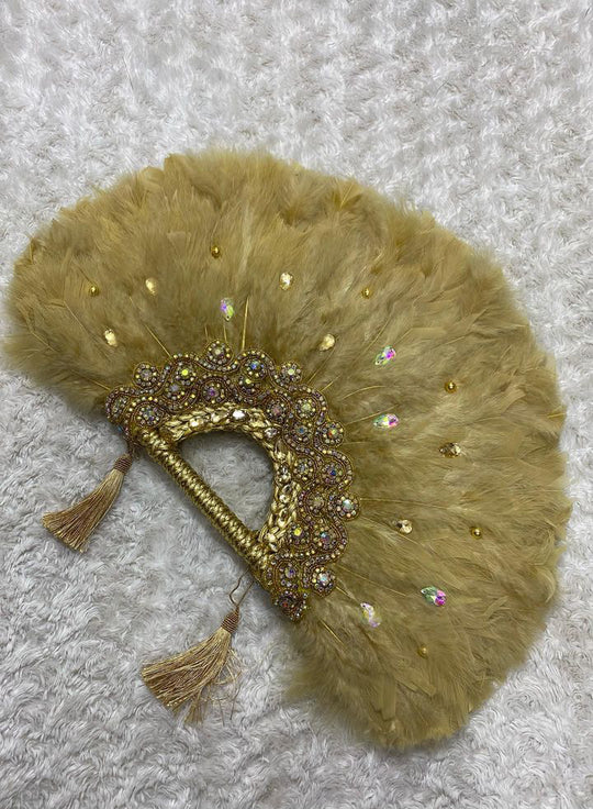 African Traditional Weddings Bridal Feather Hand Fan. Classic Traditional Engagement Feather Hand Fans.