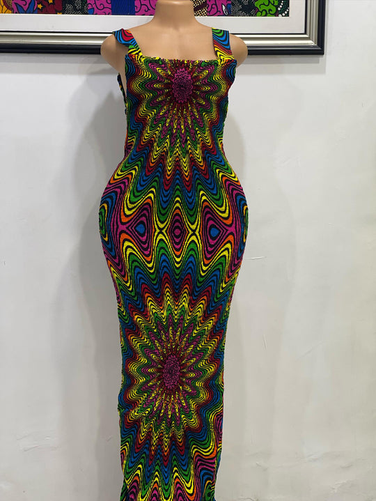 African print stretchy bodycon dress.