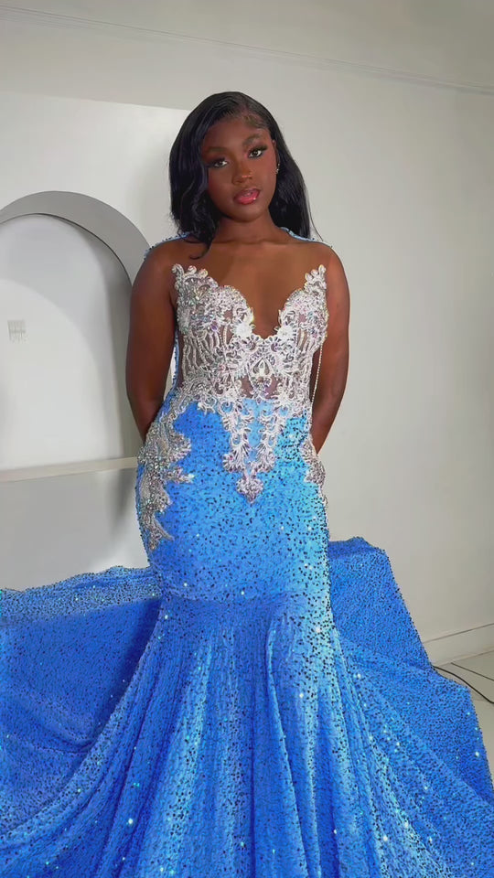 Baby blue sequins prom dress 👗