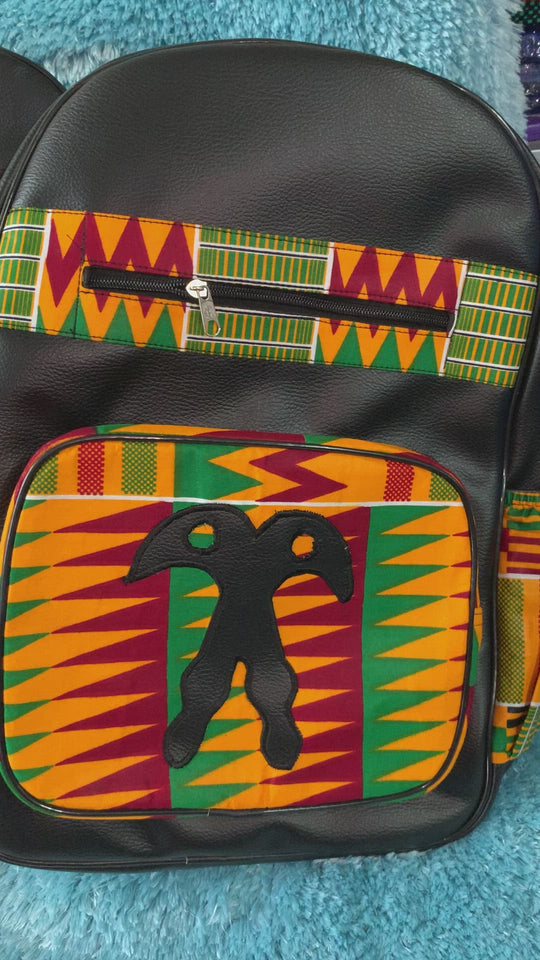 Kente Print and real leather backpack