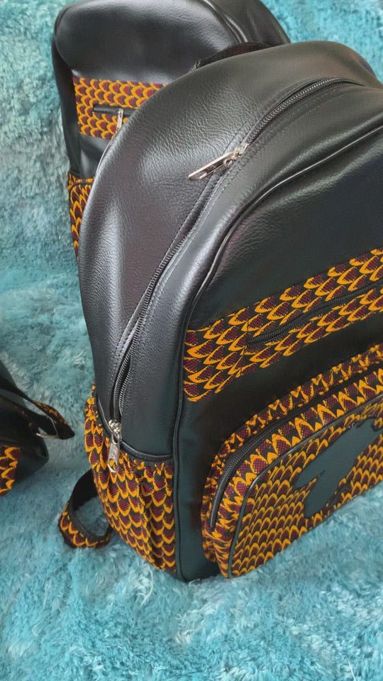 Authentic handmade kente/leather backpack