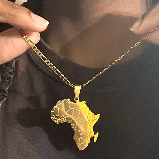 Africa map pendant necklace gold.