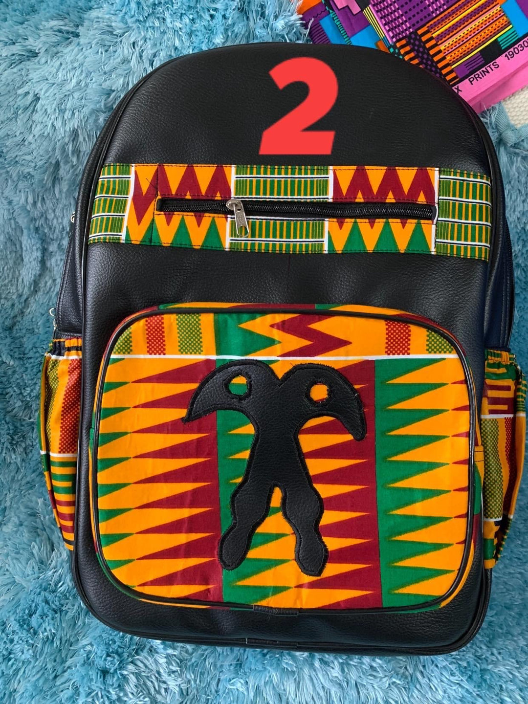 Authentic Kente Print and Leather backpack - K.D.Kollections Store