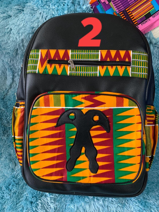 Authentic Kente Print and Leather backpack - K.D.Kollections Store