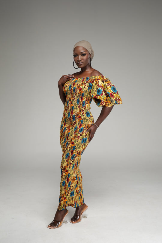 African print stretchy bodycon dress.