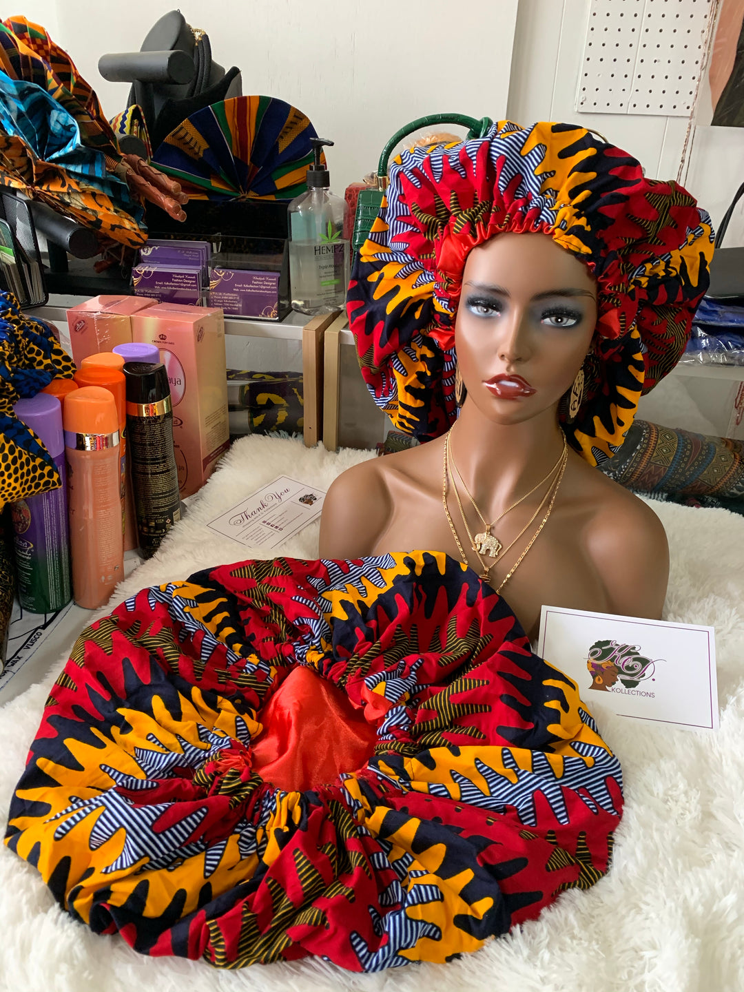 African print reversible hair bonnets - K.D.Kollections Store