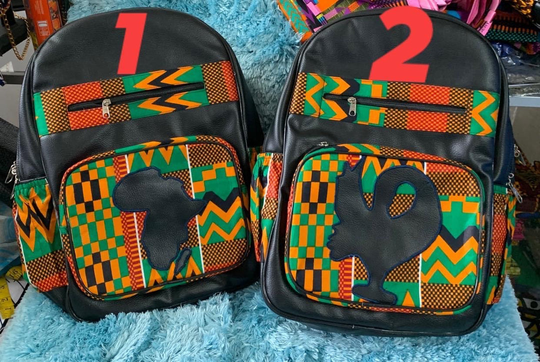 Kente Print and real leather backpack - K.D.Kollections Store