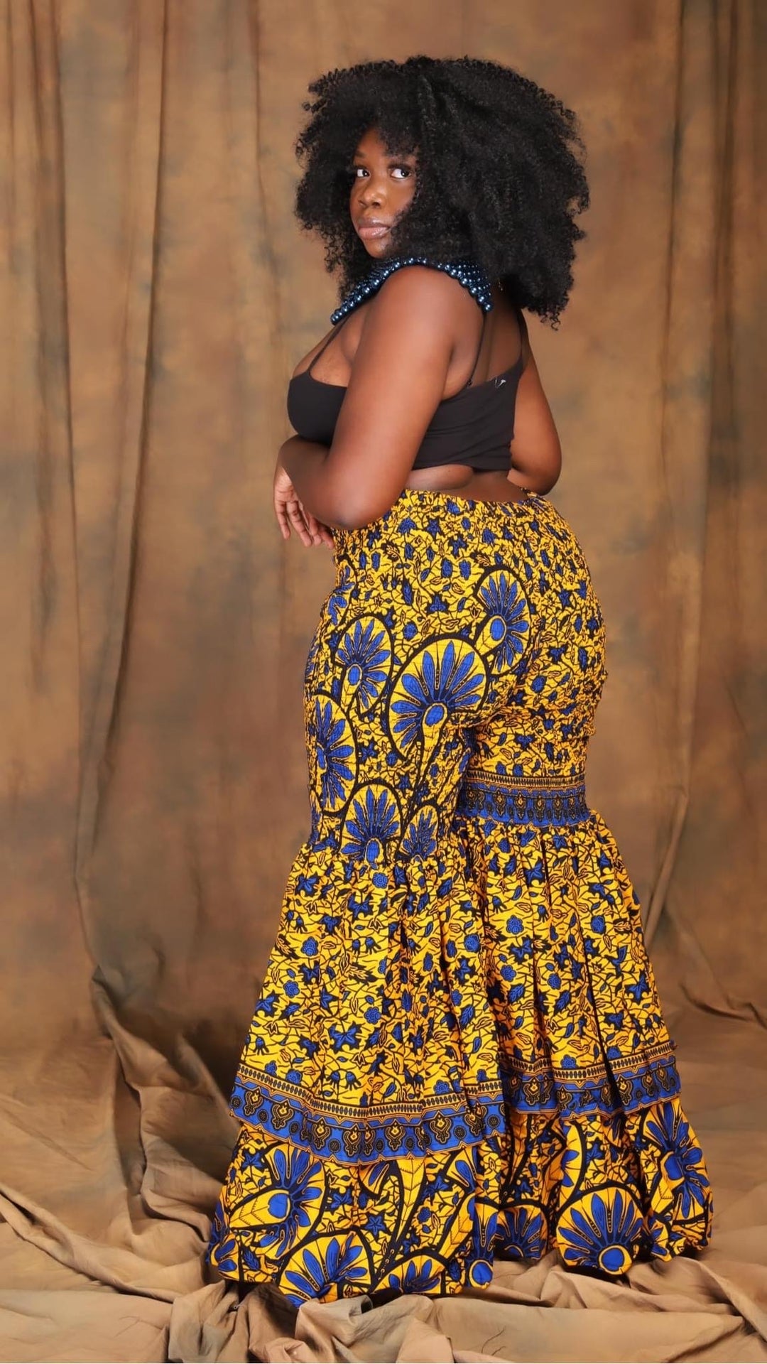 African print 2 layers bell bottom pant.