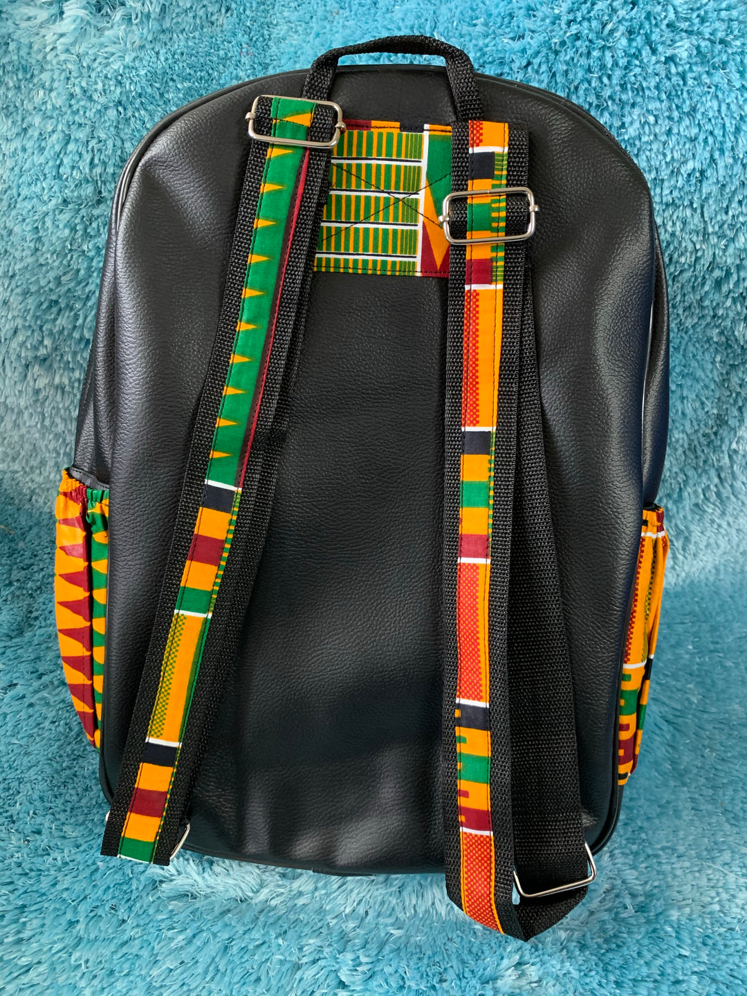 Authentic Kente Print and Leather backpack - K.D.Kollections Store