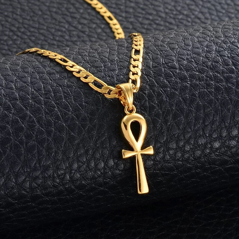 3 pieces Ankh, Nefertiti, and Africa map unisex gold necklace set.