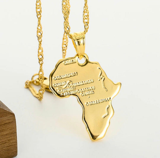 3 pieces Ankh, Nefertiti, and Africa map unisex gold necklace set.