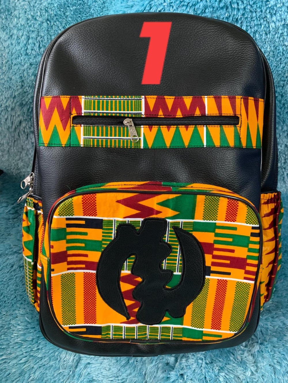 Authentic Kente Print and Leather backpack - K.D.Kollections Store