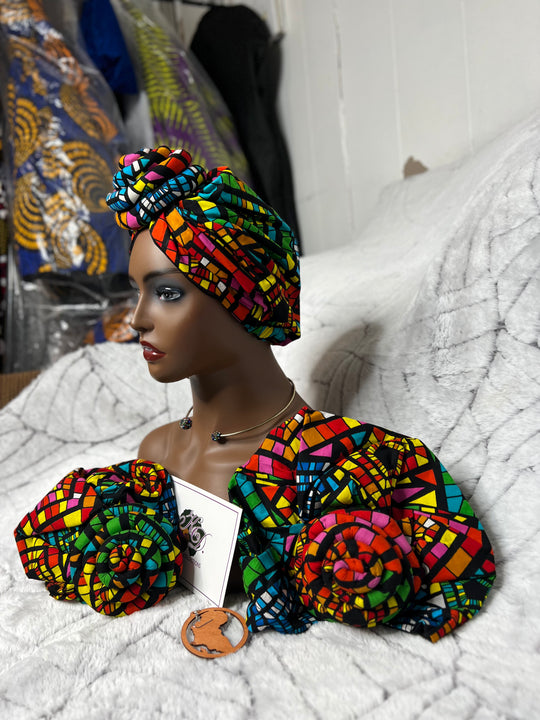 African Print Pre Tied Turban/Headwrap.