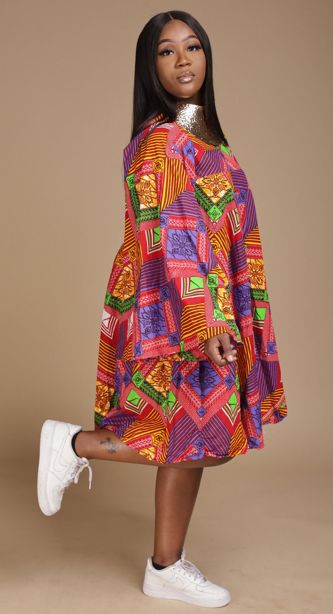 African print short dress