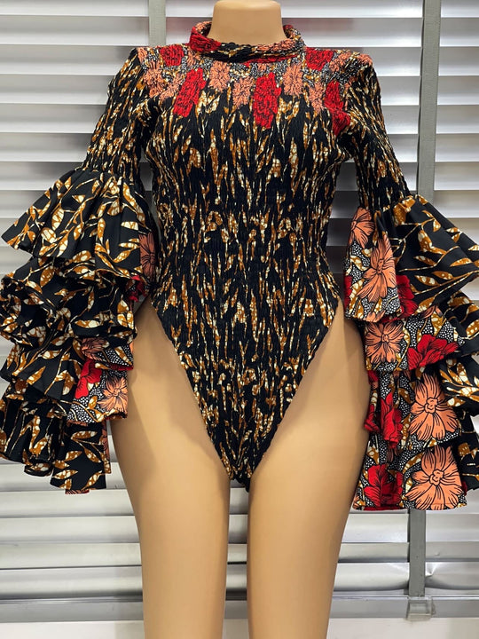 African print stretchy bodysuit.💥