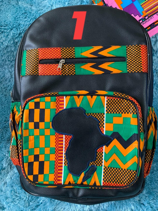 Kente Print and real leather backpack - K.D.Kollections Store