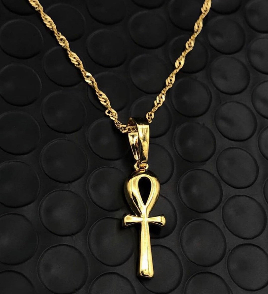 3 pieces Ankh, Nefertiti, and Africa map unisex gold necklace set.