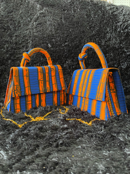 African print mini handbags.