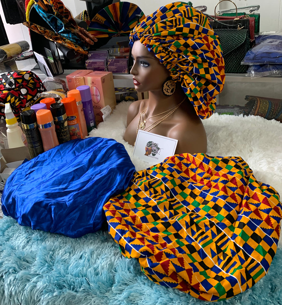 African print reversible hair bonnets - K.D.Kollections Store