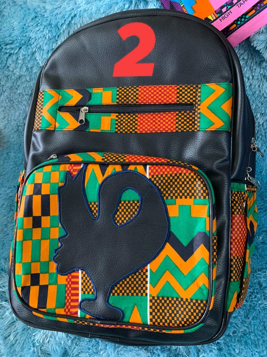 Kente Print and real leather backpack - K.D.Kollections Store