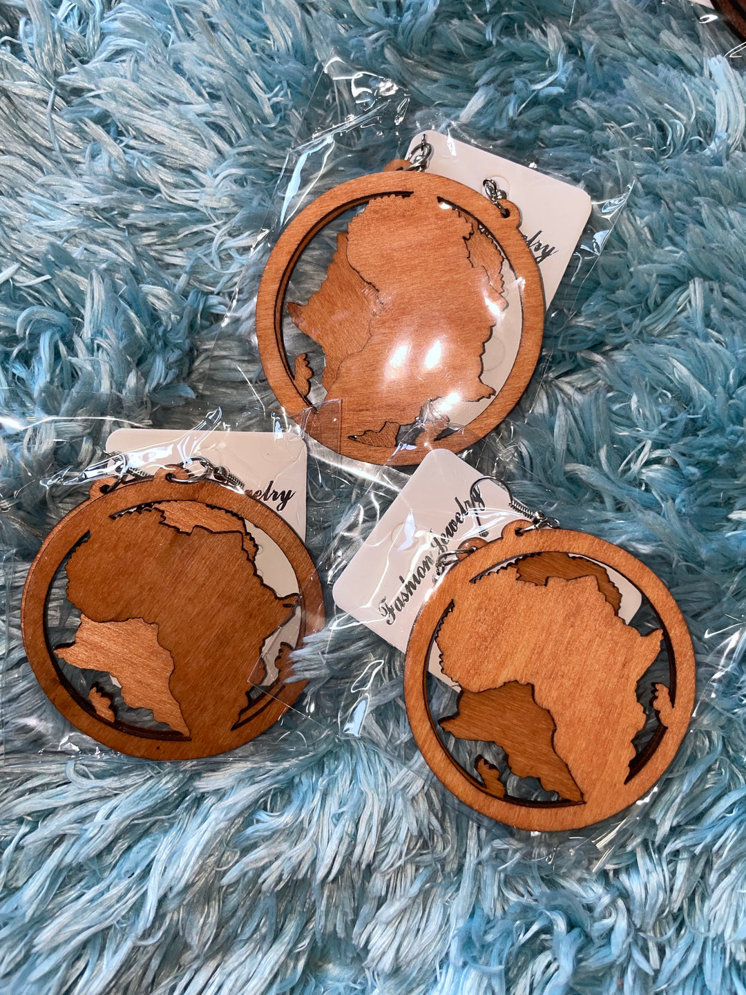 Africa map wooden earrings.