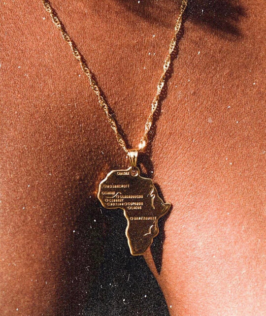 3 pieces Ankh, Nefertiti, and Africa map unisex gold necklace set.