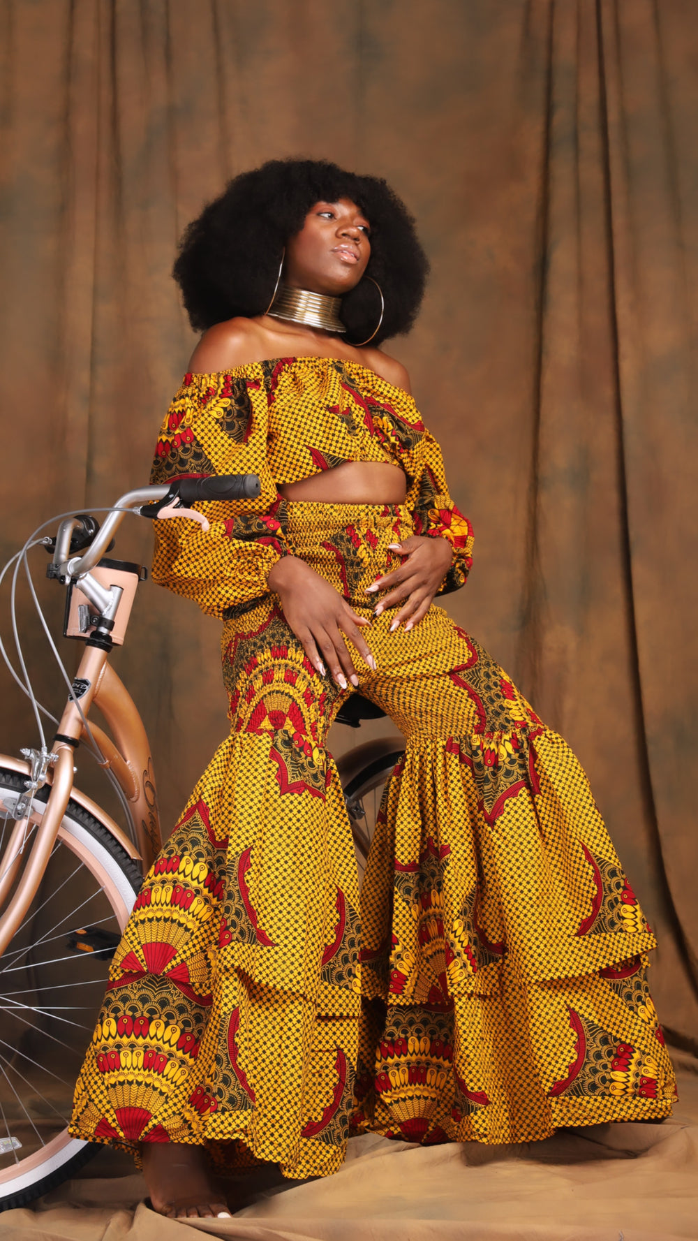 African print stretchy two pieces pant set, Ankara crop top sets.