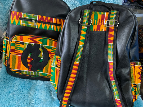 Authentic Kente Print and Leather backpack - K.D.Kollections Store