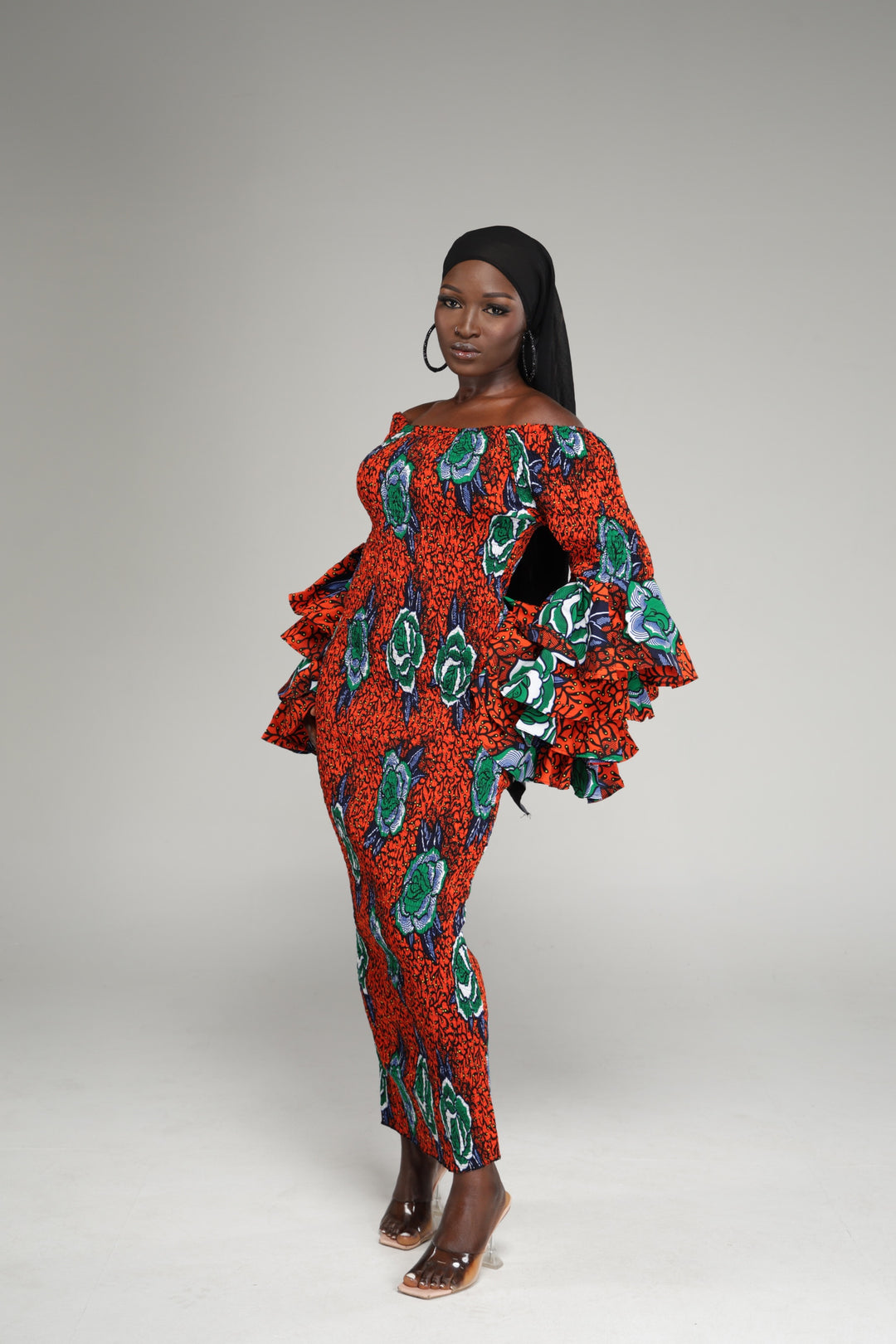 African print stretchy bodycon dress.