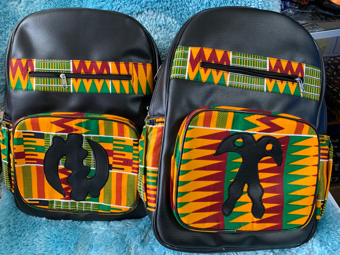 Authentic Kente Print and Leather backpack - K.D.Kollections Store