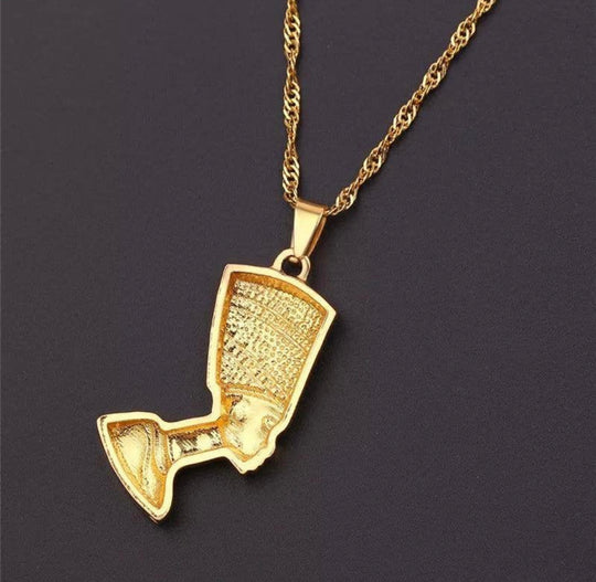 3 pieces Ankh, Nefertiti, and Africa map unisex gold necklace set.