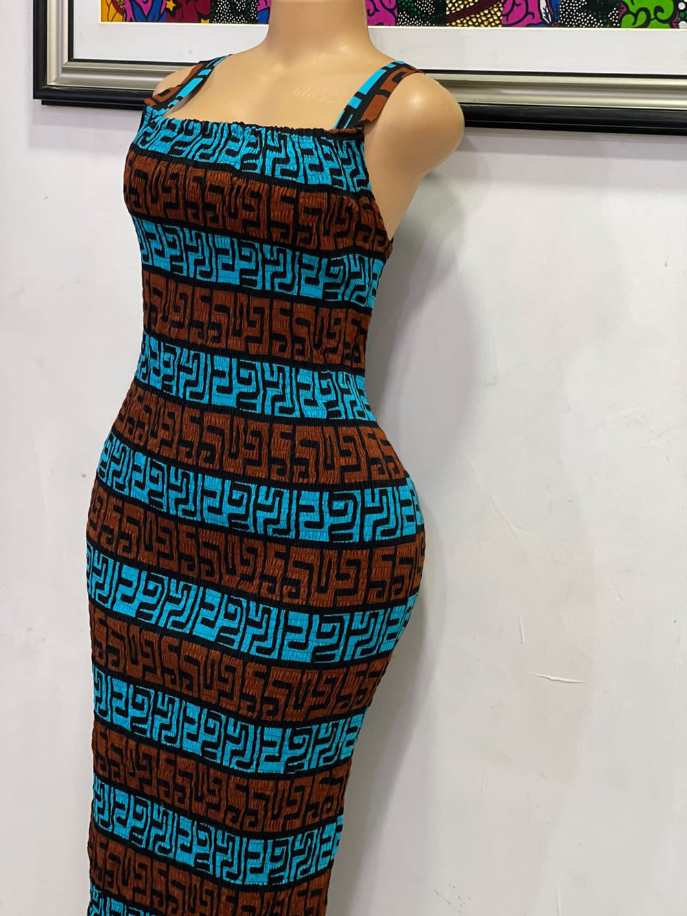 African print stretchy bodycon dress.